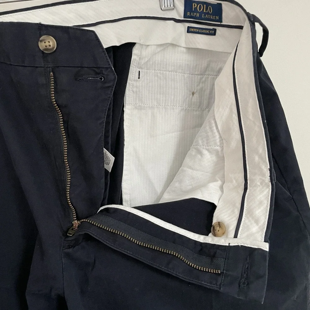 Polo Ralph Lauren Men Classic‎ Fit Chino Pants Navy Blue Size 35x32 100% Cotton